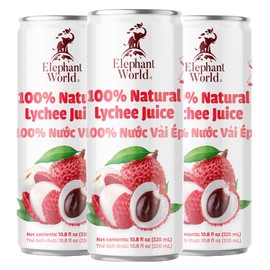 Elephant World 100% Natural Lychee Juice | NON GMO | 10.8 oz (Pack of 6), Lychee