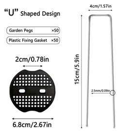 DYVXCIP Erdanker Bodenanker, Unkrautvlies Haken, Erdhaken 50 Stück + 50 Stück Unterlegscheiben, Feste Bodennägel Geeignet für Unkrautflusen, Gartenflusen, Zäune und Campingzelte, Unkrautvlies Haken