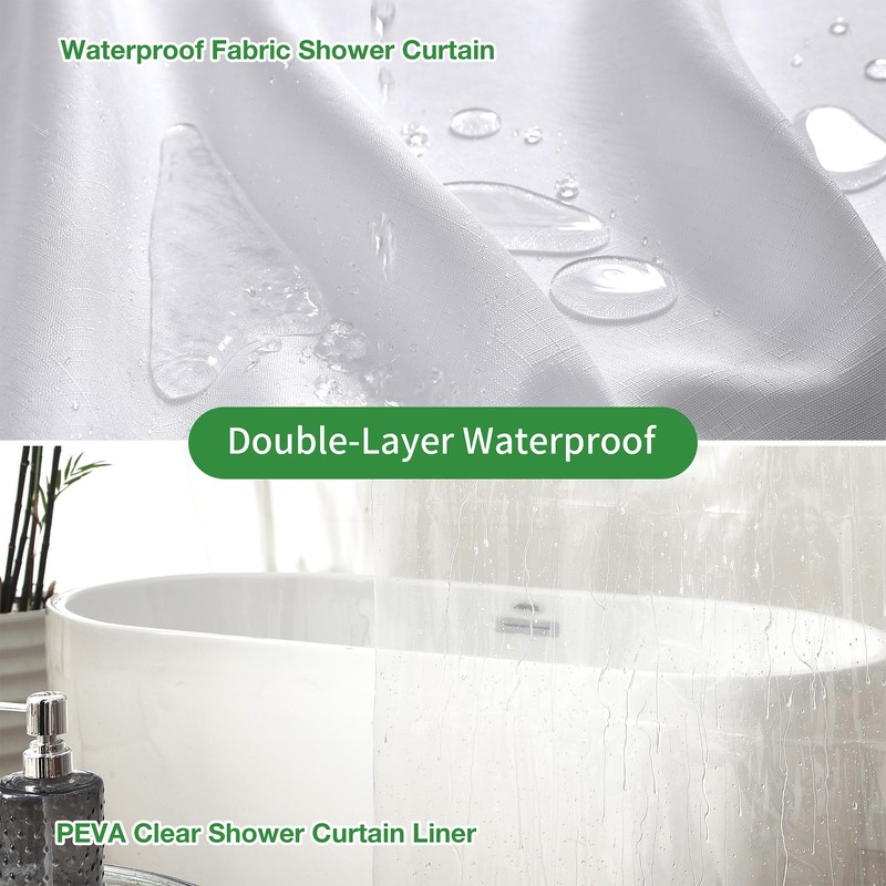 Lameirose 3 in 1 Shower Curtain Set, 72x84 White Shower