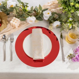 SHACOS 100 Pcs 13" Round Metallic Red Disposable Paper Placemats Glitter Shiny Dining Table Charger Paper Place Mats for Wedding Party Banquet Thanksgiving Christmas Table Setting Decor