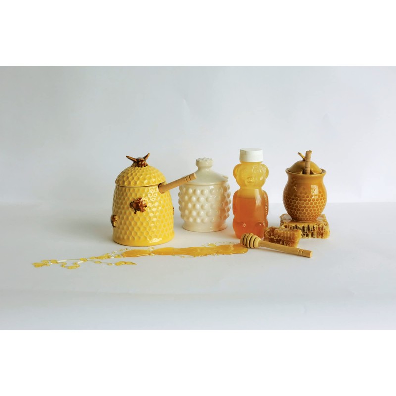 Creative Co-Op Small 3 Piece Yellow with Decorative Bees Stoneware