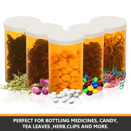 Empty Plastic Pill Bottles with Easy Open Snap Caps (Not Child Resistant), Prescription Medication Vials, Clear Containers, PillCases Dispenser Organizers (20 Dram, 12pcs)