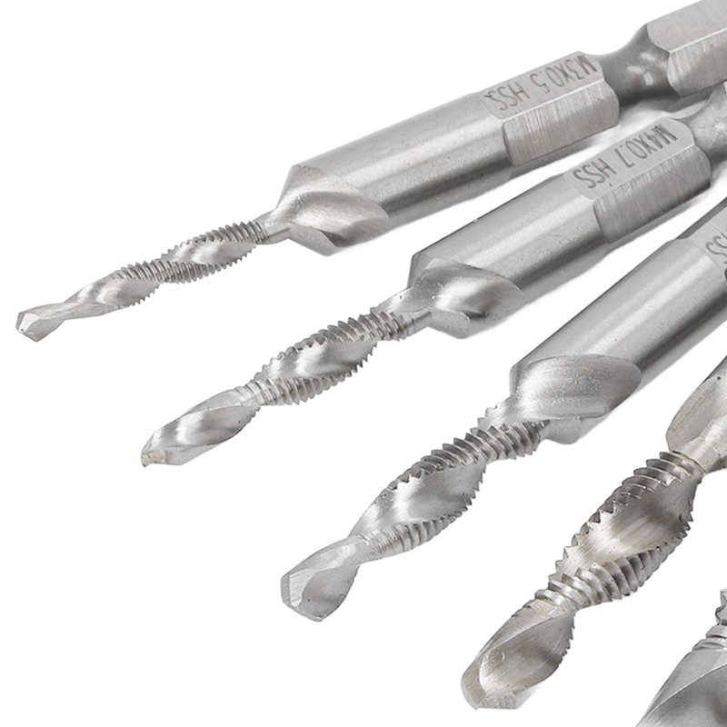 6PCS Hex Shank Combination Drill Tap 3 in 1 HSS