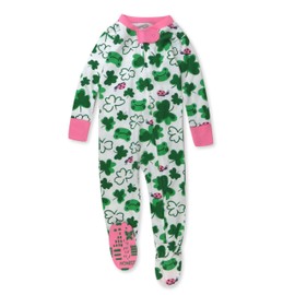 HonestBaby Non-Slip Footed Pajamas One-Piece Sleeper Jumpsuit Zip-Front Pjs 100% Organic Cotton for Baby Girls, St Pats Girl, 24 Months