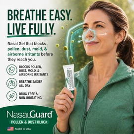 NasalGuard Airborne Particle Blocker Gel - Helps Reduce Inhalation of Allergens, Pollutants & Irritants - Drug-Free, Daily Use, Made in USA (Cool Menthol, 3 Gram Tube), Over 150 Applications
