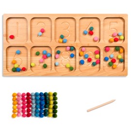 BLUE GINKGO Number Sorting Tray - Wooden Counting, Sorting and Number Tracing Toy - Montessori STEM Math Counting Toys for Preschool Math - Toddler Learning Toys for 3 Year Olds (15.7 x 7.8 Inches)