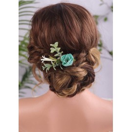(Style 3) - Aimimier Bridal Flower Hair Pins Magnolia Eucalyptus Green Leaves Headpiece Rustic Wedding Bridesmaid Hair Accessories