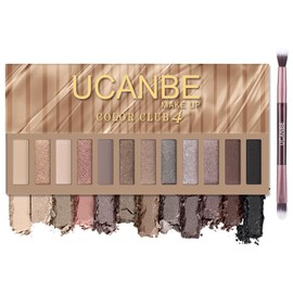 UCANBE Paleta De Sombras De Ojos De 12 Colores, Tonos Neutros, Mate Y Nude Con Brillo, Incluye Set De Brochas De Doble Punta. Alta Pigmentación,...   