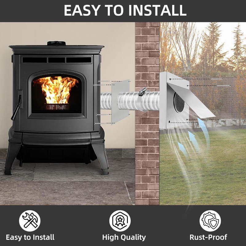 Pellet Stove Fresh Air Intake Kit, 2" x 60" Outside