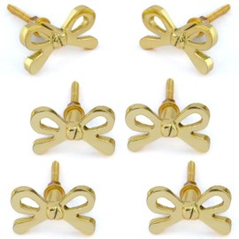Perilla Home Set of 6 Brass Bow Knobs for Cabinet & Drawers Decorative Bow Knobs for Home Kitchen Cabinet Hardware Cupboard Metal knobs Door Dresser Wardrobe and Drawer Pulls