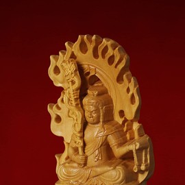 Fudo Myoo Buddha Statue, Wood Carving, High Quality Natural Boxwood Carving, Wooden Buddha Statue, Five Great Myoo Noichi, Lucky Twelve Zodiac Amulets, Prayer, Evil Protection (Height 2.8 x Width 1.5