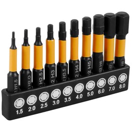 10 Pcs (Metric) Impact Hex Head Bit Set Allen Wrench Drill Bit 1/4” Hex-Shank S2 Steel Hex Bits Set, CNC Machined Tips with Magnetism Tool Sets for Electric Screwdrivers