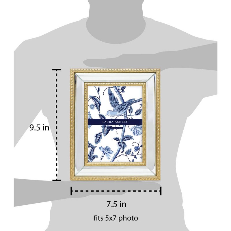 Laura Ashley 5x7 Gold Mirror Bead Picture Frame, Classic Mirrored