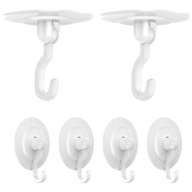 Adhesive Hanging Hooks Wall Ceiling Hook:Heavy Duty No Drill 3Ibs Self Stick for Plants Door Lights Towel Shower Bathroom Key Small Bag Pictures Decorative Hanger Clothes Hat Damage Free White 6PC