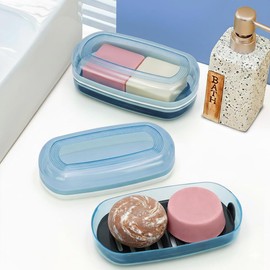 OZNER Clear Travel Soap Case Compatible with Kitsch - Leak-Proof Multi-Use Soap Holder with Draining Layer for Shampoo Bars, Conditioner Bars & Soap​​​​ (Blue,1 Pack)