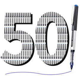 EYEYE Bullet Tip Rollerball Pens, 50 Pack Blue Liquid Ink Rollerball Pens, Fine Point Pens 0.5mm Large Capacity Ink, Quick Drying For Writing Journaling School Office