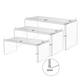3PCS Clear Acrylic Display Risers,Showcase Shelf for Figures, Buffets, Cupcakes and Jewelry Display Stands, with Sticky Protective Film
