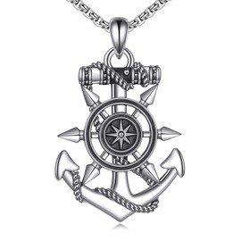 JERWLI Anchor Necklace for Men 925 Sterling Sliver Nautical Pendant Necklace Anchor Jewelry Graduation Gifts for Men Women, Medium, Sterling Silver, No Gemstone
