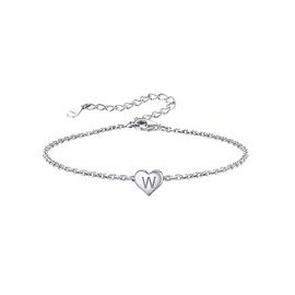 Silvora S925 Silver Women's Bracelets with Letter A-Z Mini Small Initial Heart Pendant Silver Colour 16 cm + 5 cm Extension Chain for Women Girls, Sterling Silver, Cubic Zirconia