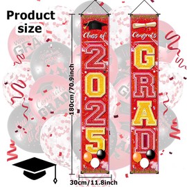 2025 Graduation banner Class of 2025 Grad Banner for Door and Porch, Congrats Grad Party Supplies Congratulation Graduation Decorations (red)