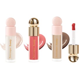 Newvenper Contorno Líquido, Iluminador + Rubor Líquido, Set de 3 Piezas con Aplicador Facial, Duradero y Fácil de Aplicar, Adecuado para Todo Tipo de Piel, Portátil y Crea un Efecto 3D