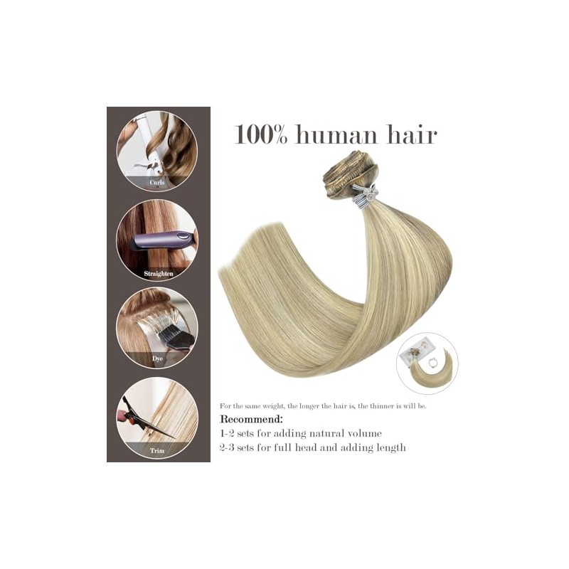 Honsoo Extensiones de cabello natural rubio decolorado mixto, 50,8 cm,