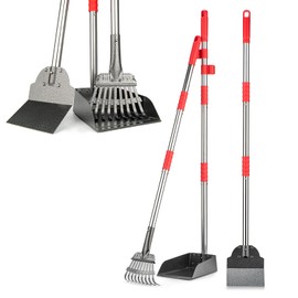 FUSBUNTY Pooper Scooper, Long Handle Dog Pooper Scooper, Heavy Duty Stainless Steel Rake with Tray & Spade Set for Pet Waste Removal, for Grass, Dirt or Gravel