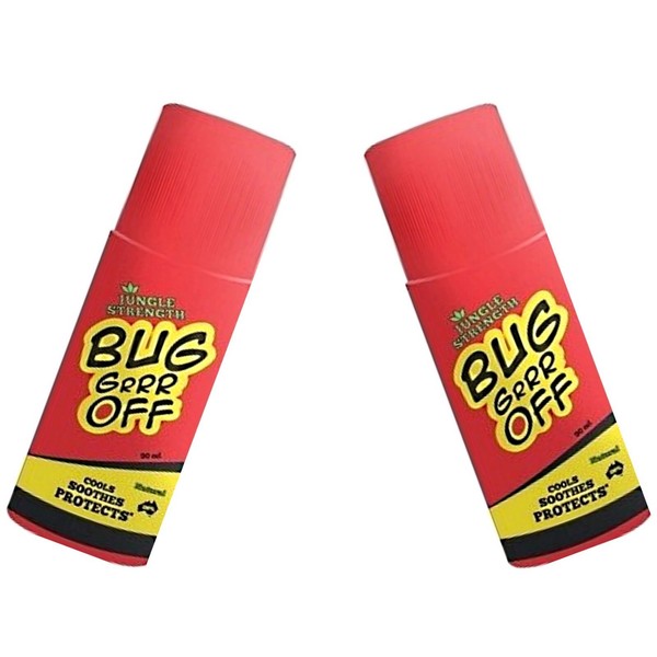 2 x 90ml BUG-GRRR OFF Jungle Strength Outdoor Roll On ( insect repellent )