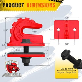 AMBULL 2 Pack 3/8" Tractor Bucket Grab Hook Grade 70 Forged Steel Bolt On Tow Hook Mount with Backer Plate, Max 15,000 lbs, Red