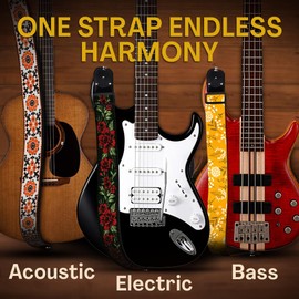Art Tribute Guitar Strap Rose Flowers Adjustable W/FREE BONUS 2 Picks + Strap Locks + Strap Button. for Bass, Electric & Acoustic Guitar. Best Gift for Men & Women Guitar Players