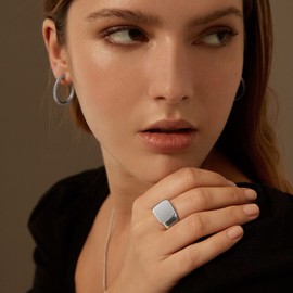 GOLDCHIC JEWELRY Size T½ Plain Signet Rings For Man, Stainless Steel Ring For Classical Cocktail Husband Father Valentine