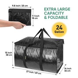 BALEINE 8-Pack Oversized Moving Bags with Reinforced Handles, Heavy-Duty Storage Tote for Clothes, Moving Supplies (Black, 8-Pack)