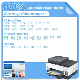 31 32XL Ink Bottle Set Refill for HP Smart Tank 5000 7301 651 7001 7602 6001 551 5101 7300 5102 7302 7601 6002 5103 755 757 Printer, Black CMY