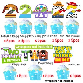 Two infinity and Beyond Birthday Decorations 40ps Two infinity and Beyond Birthday Cupcake Toppers for Boys Girls 2nd Birthday Cartoon Story Party Supples Decorations (2nd birthday)
