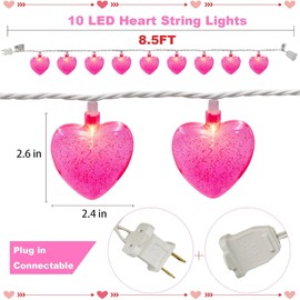 Couah Pink Heart LED String Lights 8.5Ft Mother's Day Lights with 10 Pink 3D Heart Lights Plug in Heart Fairy String Lights for Indoor Outdoor Home Window Wedding Party Mother's Day Decorations