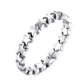 Presentski 925 Sterling Silver Linked Star Ring Eternity Love Rings