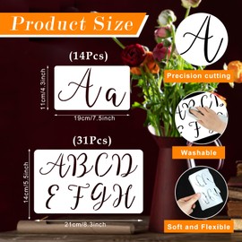 SRIZIAN Pack of 45 Letter Stencils, Letters and Numbers Stencil Kit, Alphabet Templates Stencil for Crafts, Reusable Painting Template Stencils for Furniture, Wall, Home Decor, DIY Scrapbo