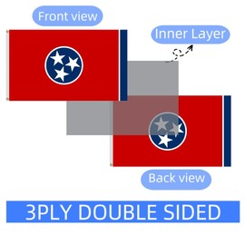 Double Sided Tennessee State Flag 8X12 FT, TN State Flags,Tennessee Flag, 3PLY Heavy Duty Durable Polyester Flags with Inner Layer and Sturdy Brass Ring. Vivid Color Outdoor Decor Flags, All Weather, Double Stitched Flags. (8X12)
