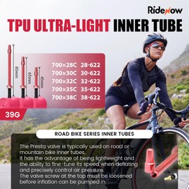 Ridenow Bike Inner Tube, 2-Pack 700×28c-38c TPU Bike Tube with 45mm Metal Presta Valve, ALLROAD 39g & Puncture Resistant Bicycle Inner Tube(Include Bike Inner Tire Patch Repair Kits)