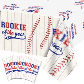 4 Pack Rookie of The Year Tablecloths, 108x51'' Baseball 1st Birthday Plastic Table Covers My Rookie Year Tablecloth for Boys First Baseball Party Decorations, Baseball 1st Birthday Party Supplies
