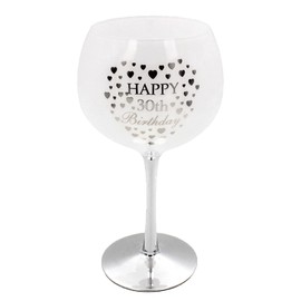 White & Silver Birthday Gin Glass - Heart Detail - 30th Birthday