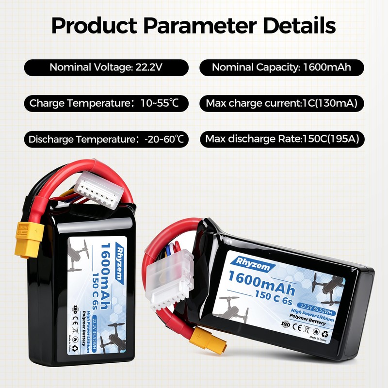 Rhyzem 1600 mah 6s Lipo Battery 150C 22.2V Lipo Battery