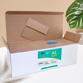 500 Pcs A2 Invitation Envelopes in Kraft Brown Peel & Press Self Seal 4 3/8 x 5 3/4 Square Flap Envelopes RSVP Return Envelopes 100lb. for Announcement Mailing 4x5 Greeting Cards Photo 1/4 Fold Cards