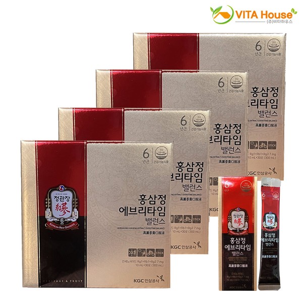 CheongKwanJang Red Ginseng Extract Everytime Balance 10ml x 30 Pieces 4 Boxes Extract Concentrate Pouches Parents Office Workers V / 정관장 홍삼정 에브리타임 밸런스 10ml x 30개입 4박스 엑기스 농축액 파우치 부모님 직장인 V