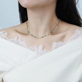 GIGB PBDK Bohemia Colorful Beads Choker Necklace for Women Dainty Simple 14k Gold Square Round Bead Choker Necklace Silver Crystal Jewelry Gift (Silver)