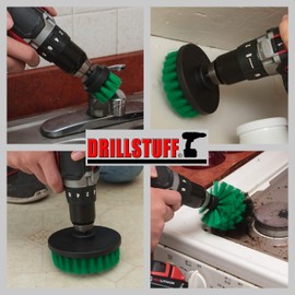 4 piece Power Bathroom Cleaning and Scrubbing Brush Kit for Soap Scum, Hard Water Stain, Mineral, and Rust Removal