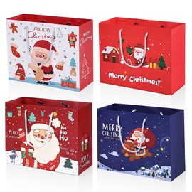 JMANNI Christmas Gift Bags, 4 Styles christmas bags for gifts, Small Gift Bags, Xmas Paper Bags, Gifts Wrapping, Party Favors Holiday Gift Bags