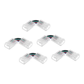 MECCANIXITY L Shape 4 Pin LED Connectors, 10mm Wide 90 Degree Angle Corner Solderless Extension Connectors for 5050 3528 RGB LED Light Strips, Pack of 5