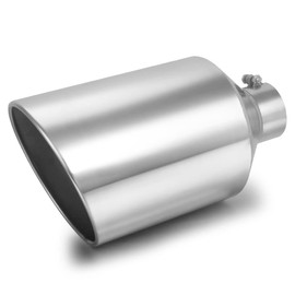 LCGP 4" inlet Universal Diesel Exhaust Tip 10" outlet 18" Long Tail Tip, Polished & Rolled Angle Cut, Bolt-On,Stainless Steel