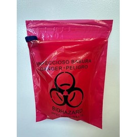 Red Biohazard Specimen Bag 11x15 inches 500 pcs stick on Biohazard infectious waste trash bags blood bag vomit bag for Hospitals, Clinics and Tattoo Parlors by Sponix